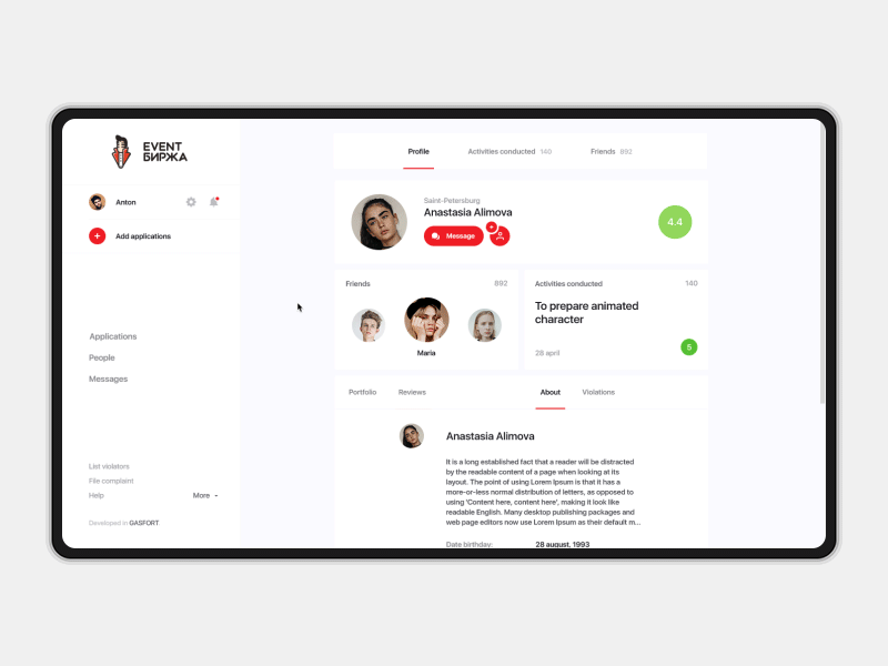 EVENT — Profile clean clear desktop event freelance grid profile ui ux web white