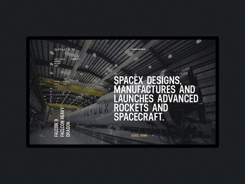 SpaceX about clean clear desktop grid rockets spacex ui ux web