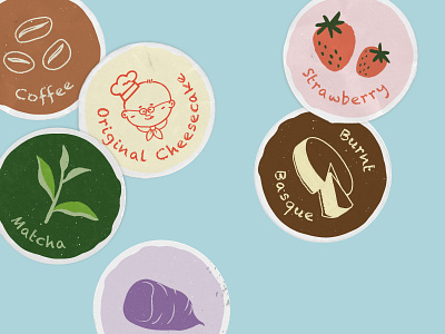 Uncle Tetsu flavor stickers cake design icon illustration matcha sticker strawberry vector