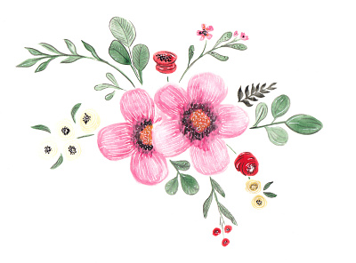 Букет акварельных цветов art cute design flat illustrator watercolor букет весна компазиция украшение цвет цветы