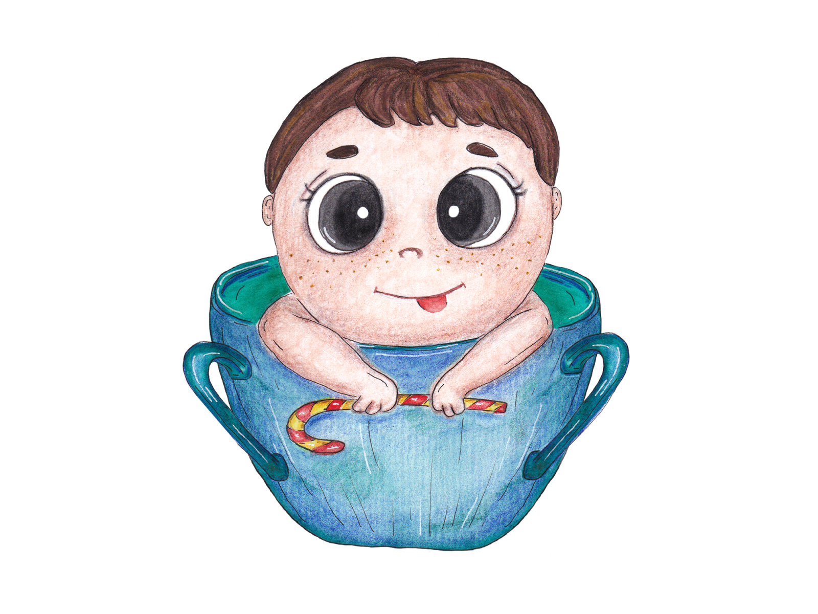 Малыш в чашке art child childrens book cute design flat illustration конфета магазин малыш маркетинг упаковка чай чашка