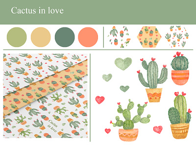 Cactus in love art childrens illustration cute design illustration кактус калючки обои одежда постер посуда текстиль фабрика цветы