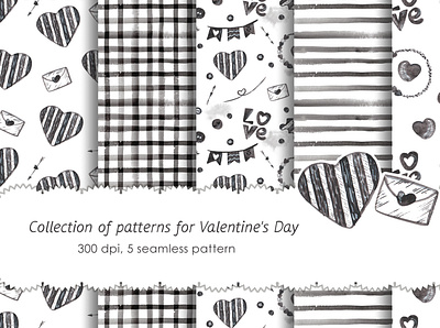Pattern for valentine's day art branding childrens illustration cute design flat illustration акварель сет текстиль узор чб