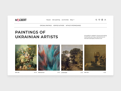 Molbert art platform. Redesign concept. concept design minimal molbertart paintings typography ui ux web website