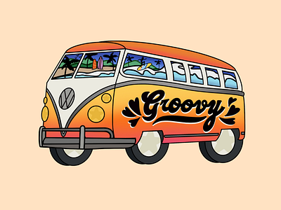 Groovy Bus 60s 70s branding bus design driving groovy illustration lettering retro throwback travel vehicle vw bus