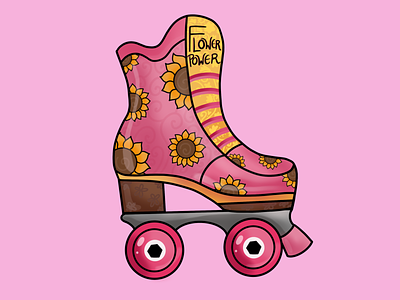 Flower Power Roller Skate design flower power flowers graphic design groovy illustration lets roll lettering old fashioned retro roller skate roller skates skate skate boarding skate park skating throwback wheels