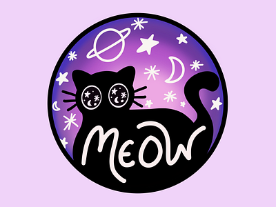 Meow Space Kitty black cat branding cat celestial design eyes ghost graphic design halloween haunted illustration kitten kitty lettering meow space spooky starry stars
