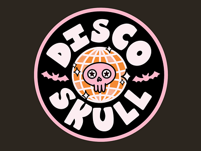 Disco Skull branding circle design disco disco ball disco skull graphic design halloween haunted illustration lettering pink retro skull spooky sticker throwback