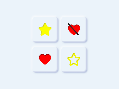 add to favourites buttons in neomorphism style button dailychallenge dailyui design heart icons innershadow lightmode like neomorphism red shadow star ui white yellow