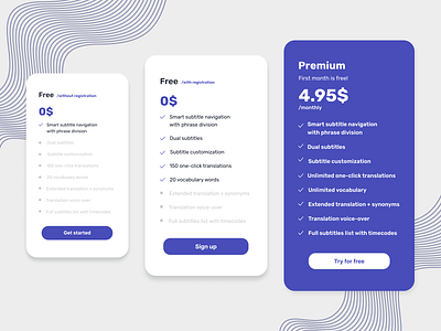 pricing plans design for e-learning product blue button design free plans premium pricing pricingplans subscription trial ui ux white