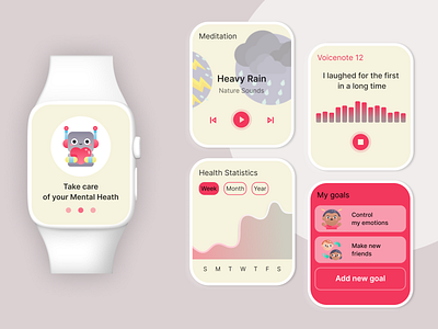 screens of mental health app for apple watch applewatch button design health ios meditation mental mentalhealth ui watchos