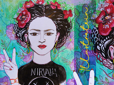 Frida Mixed Media Illustration acrylic painting drawing frida kahlo illustration illustration art mixed media painting