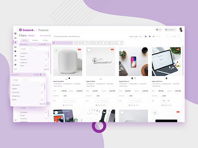 DataLink Products Panel app dashboard design panel pim product page purple ui ux