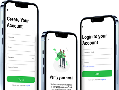 Sign Up, Email Verification and Login Page UI desgin design email verify figma figmadesign mobile screens signin signup ui
