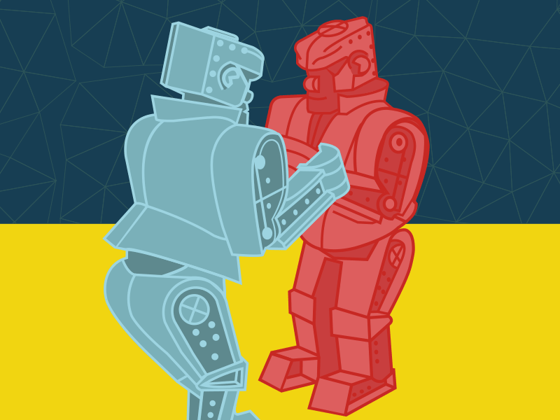 Rockem Sockem toy red and blue robots fighting fight fighting robots rockem sockem robots illustration