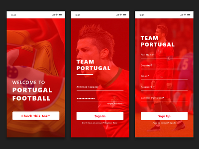 Sign In & Sign Up Concept design football mobile portugal red ronaldo sign in sign up ui ux