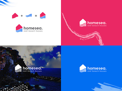 Homesea Logo Design beach blue cool cool design gray home icon logo logo design logo design branding modern pink sea simple stylish typorgraphy