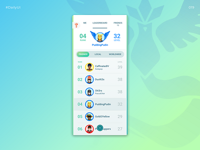 Daily UI Challenge #019 | Leaderboard app dailyui dailyui019 dailyuichallenge sketch ui uidesign