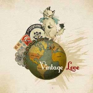 Vintage Love cat collage globe