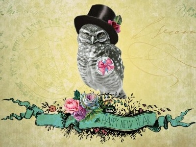 New Year Owl collage new year owl top hat