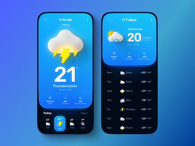Weather App 3d app app design gradient illustration mobile mobile app mobile app design mobile design mobile ui rain screen sun ui uiux ux weather weather app weather icon