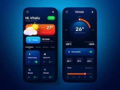 Smart Home App app app design clean ui dark ui devices energy home home monitoring mobile mobile app mobile app design mobile apps mobile design mobile ui smart smart home smarthome ui uiux ux