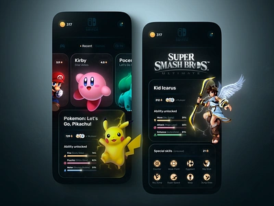 Nintendo Game app app design dark design game game app games games app illustration logo mobile mobile app mobile app design nintendo ui uiux ux