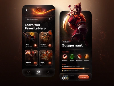 Streaming App app design dark design dota dota 2 game game app gameapp games illustration logo mobile mobile app mobile app design stream streaming ui uiux ux