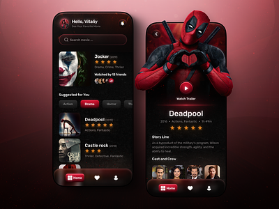 Mobile app for movies app design charts cinema dark ui deadpool film joker mobile mobile app mobile app design movie ui uiux ux