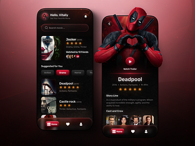 Mobile app for movies app design charts cinema dark ui deadpool film joker mobile mobile app mobile app design movie ui uiux ux