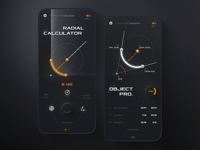 Calculator app app design calculator circle dark iu dark theme design game games illustration mobile mobile app mobile app design radial ui uiux ux