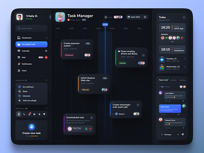 Task manager app design card dark mode dark ui dashboard manager mobile mobile app mobile app design sidebar task task manager timeline ui uiux ux