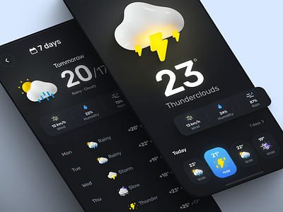 Weather App app design dark ui design mobile mobile app mobile app design sun ui uiux ux weather weather app weather icon winter