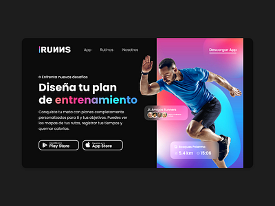 Running App Landing Page (Dark Mode)