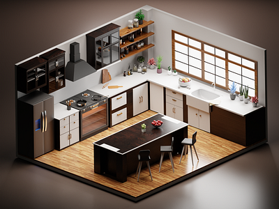 Modern Kitchen 3D Design 3d 3d design 3d illustration 3d interior 3d lighting 3d modeling animation blender cycles design freelancing interiordesign isometric modern kitchen