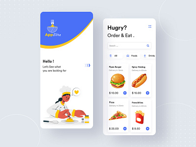 App Elite Food Delivery App app ui blue burgar delivery delivery app design food app food icon food illustration french fries hotdog menu mobile app mobile ui pizza smartwebtech ui ux ux design white