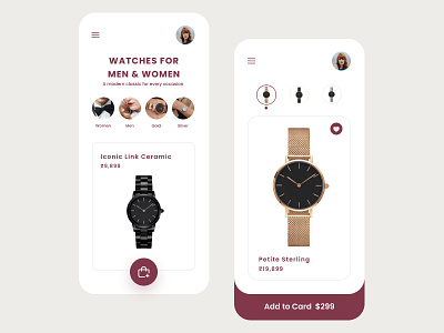 Watch App UI app design app development app ui clean color concept contact us figma golden men silver smart design soft ux watch app web app web app design web design web development woman watch