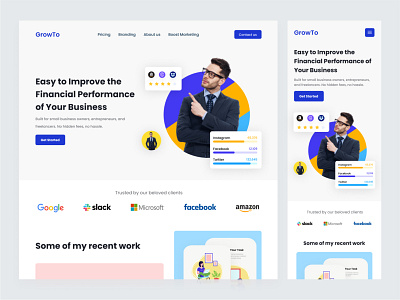 GrowTo - Financial Agency Website agency agency landing page agency website clean color contact us figma finance financial financial services landing page planning smartdesign startup ui ux web design web development website