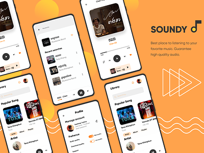 Soundy Music app app application design illustration mp3 music music player music player ui musicplayer typography ui ux ux ui vector wireframe