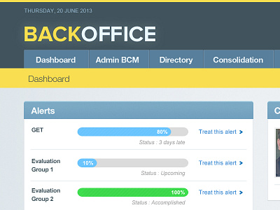 Backoffice alerts back office dashboard interface navigation professional social network