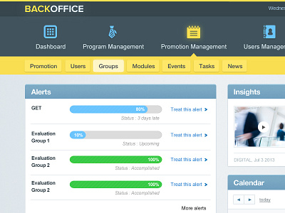 Backoffice (rebound) alerts back office dashboard interface navigation professional social network