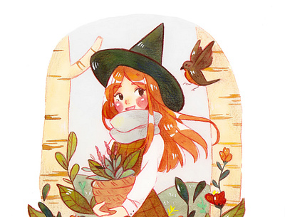 Collecting Herbs children illustration fantasy folk folktale forest illustration traditional art watercolor whimsical witch