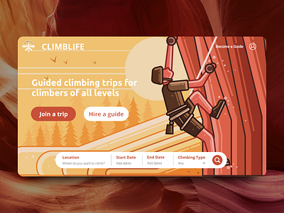 Climbing Guide Marketplace Hero Image Concept adobe xd climbing illustration outdoors ui ux web web design web design and development web designer website