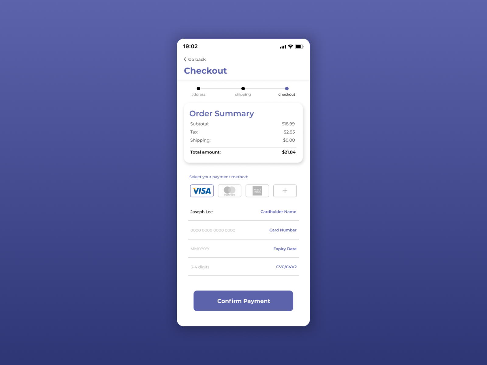 Daily UI #002 - Credit Card Form by Joseph H. Lee on Dribbble