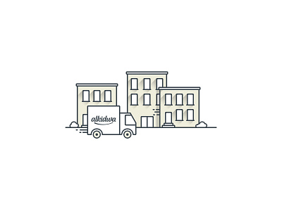 Delivery building delivery illustration line art minimal truck