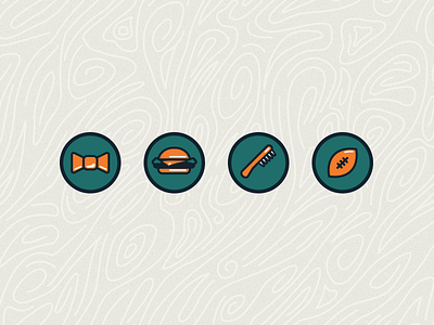 Icons bowtie burger food football grooming icon pattern sports stroke style vector wood