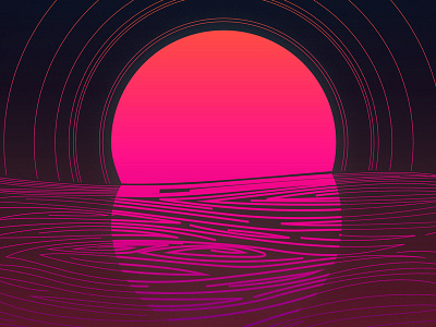Neon Moon illogram illustration jupiter lines moon neon pink strokes water waves