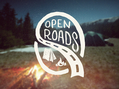 Open Roads 2 campfire camping fire hiking illustration logo night tent woods