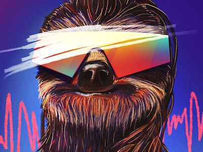 flew too high chill illustration neon shades sloth trill