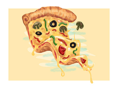 Veggie Pizza cheese drip food illustration pizza vegetables wavy